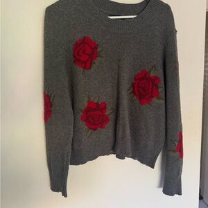 American Eagle sweater with rose pattern